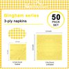 Gatherfun Party Supplies, Disposable Paper Napkins Yellow and White Gingham Napkins for Easter Party（3-ply, 6.5X6.5 in, 50-Pack)