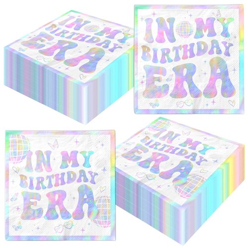 In My Birthday Era Nakpins, 40Pcs Iridescent Girl Nakpins Disposable In My Birthday Era Decorations Paper Napkins Birthday Girl Era Music Nakpins for Girl Birthday Party