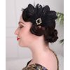Aimimier 1920s Flapper Black Feather Headpiece Crystal Roaring 20s Feather Hair Clip Masquerade Hair Jewelry for Women