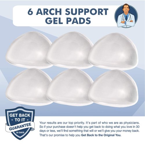 Dr. Frederick's Original Peel & Stick Foot Arch Support Gel Pads - 6 Pieces - High Arch Cushions - Relieves Pain from PES Cavus