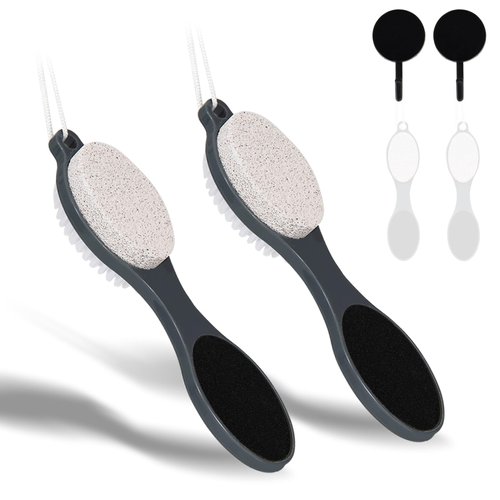 Yclin Foot File Callus Remover-2 Pcs 4 in 1 Foot Scrubber Dead Skin Remover for Feet,Pumice Stone, Foot Rasp and Sand Paper for Home Foot Care (Grey Pedicure Foot File)