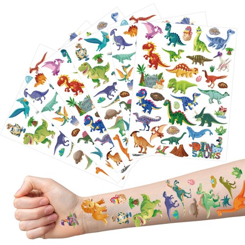 Dinosaur Temporary Tattoos for Kids - 6 Sheets Cute Dino Party Supplies Party Favors, T-rex Fake Tattoo Stickers Decorations, Treat Bag Stuffers for Kids, Classroom School Prize