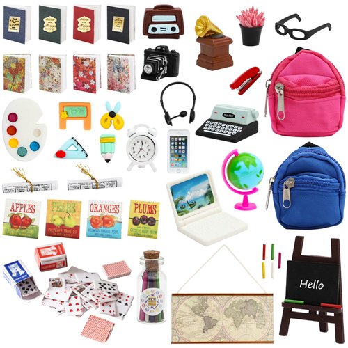 SOTOGO 46 Pieces Doll House School Supplies Mini School Accessories Dollhouse Toy Home Miniature Model DIY Doll Accessories