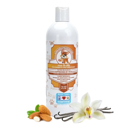 Pawtitas Oatmeal Shampoo for Dogs Made with Certified Organic Natural Herbs Essential Oils Natural Dog Shampoo and Conditioner 16 OZ Vanilla & Almond
