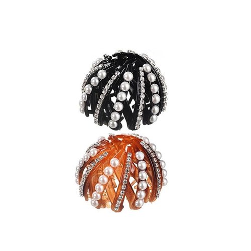 Kopida 2PCS Birds Nest Hair Clips with Rhinestone & Pearl, Hair Clip Holder, Bun Maker, Plastic, Black, Female