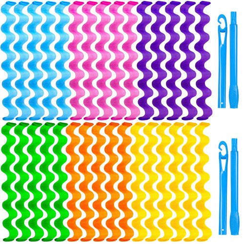30 Pieces Heatless Hair Curlers Wave Curls Styling Kit with 2 Pieces Styling Hooks, No Heat Hair Curlers Heatless Wave Curlers for Women Girls Long Medium Short Hair (6 Colors, 55cm/ 21.65)