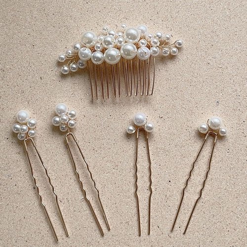 Foyte Pearl Hair Comb for Wedding Pearl Hair Clips Bridal Pearl Bobby Pins Set Gold Bridesmaid Hair Accessories for Women and Brides 5PCS