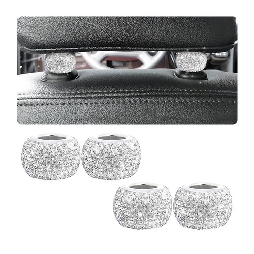 BELOMI 4 Pack Car Headrest Collars, Bling Car Head Rest Collars Rings Decor, Rhinestone Car Head ...