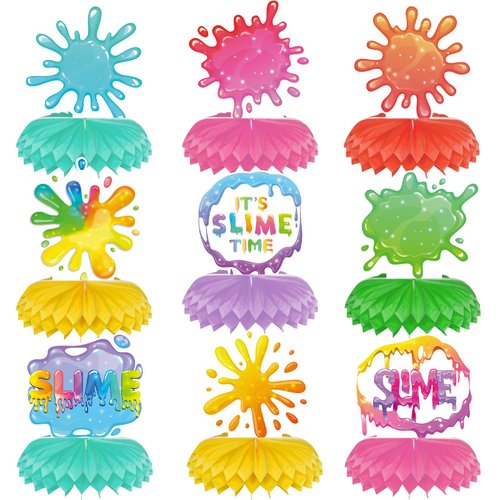 Slime Birthday Party Decoration Honeycomb Centerpieces Slime Splatter Splash Colorful Theme Table Topper It's Slime Time Table Decor for Slime Themed Birthday Party Supplies