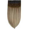 Fshine Hair Extensions Real Human Hair Balayage Walnut Brown to Ash Brown and Butter Blonde 18 Inch Invisible Wire Hair Extensions Straight Human Hair Layered Hairpiece 80g Hair Extensions Clip Ins