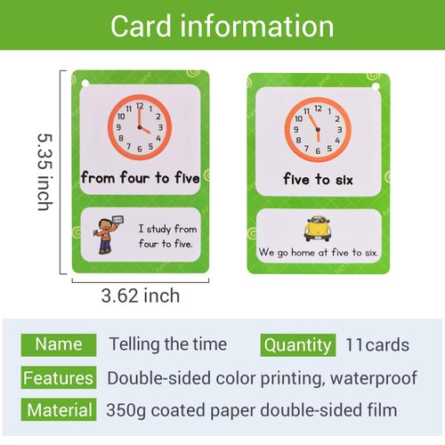 Richardy 20 Analog Clocks Telling Time Flashcards Educational Learning Toys Toddlers Kids Learning Pocket Cards Kindergarten Supplies