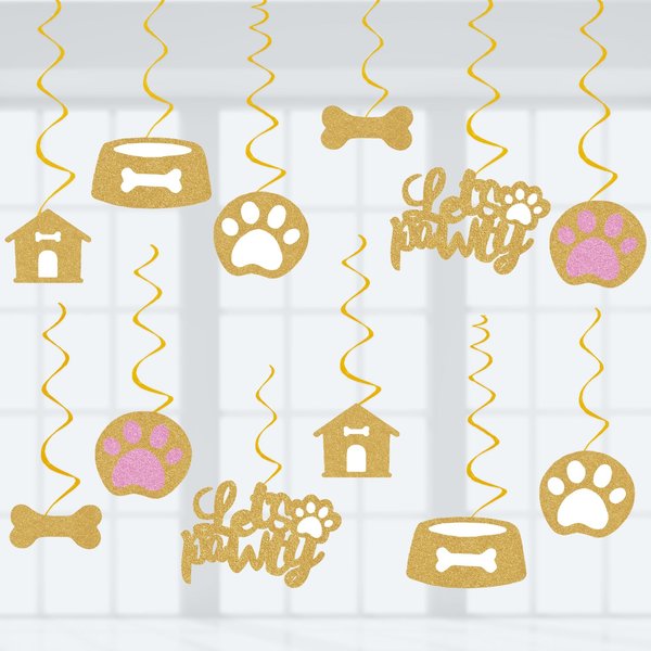 Puppy Dog Party Decoration Let's Pawty Birthday Party Streamers Dog Paw Bday Party Hanging Swrils Decoration 24pcs Party Decor Banner Supplies, Assembled and Ready to Use