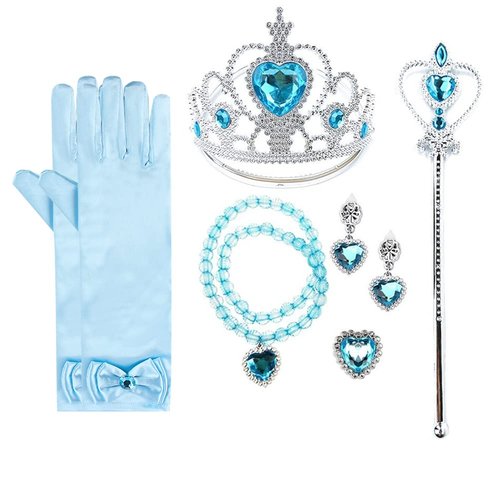 TPMG Princess Tiara Crown Wand Gloves Jewelry for Kids Girls Halloween Dress Up Costume Pretend Play, Frozen Blue