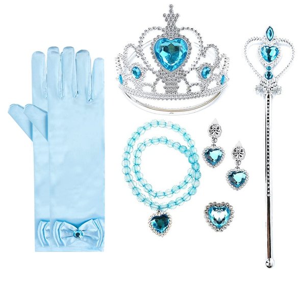 TPMG Princess Tiara Crown Wand Gloves Jewelry for Kids Girls Halloween Dress Up Costume Pretend Play, Frozen Blue