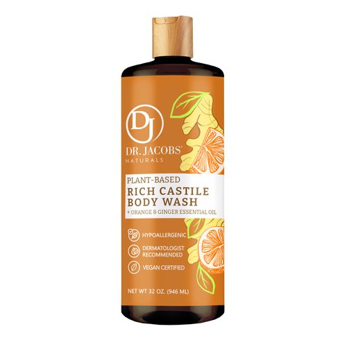 DR.JACOBS NATURALS All-Natural Castile Orange + Ginger Body Wash with Plant-Based Ingredients-Gentle and Effective-Sulfate-Free,Paraben-Free, Cruelty-Free Formula for Nourished Skin (32 oz, 1 Pack)