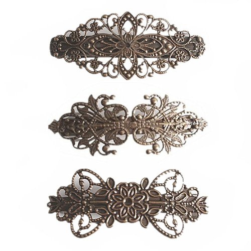 3PCS Vintage Hair Barrettes Alloy Copper Hair Clips Retro French Flower Hair Pins Hair DIY Decora...