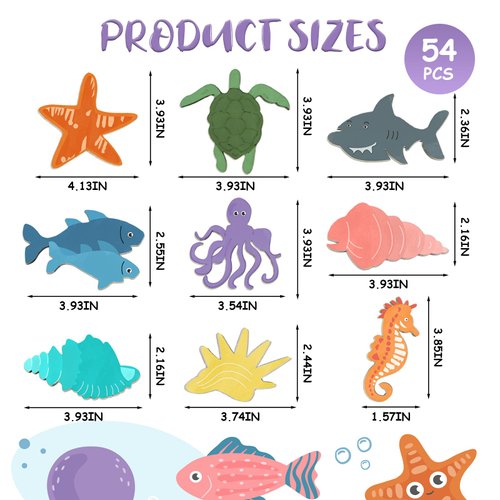 AOCEAN 54 Pcs 4 Inch Unfinished Wood Ocean Animal Cutouts for Kids - DIY Sea Life Painting Crafts for Home Decoration Bulk Wooden Craft Shapes for Paint