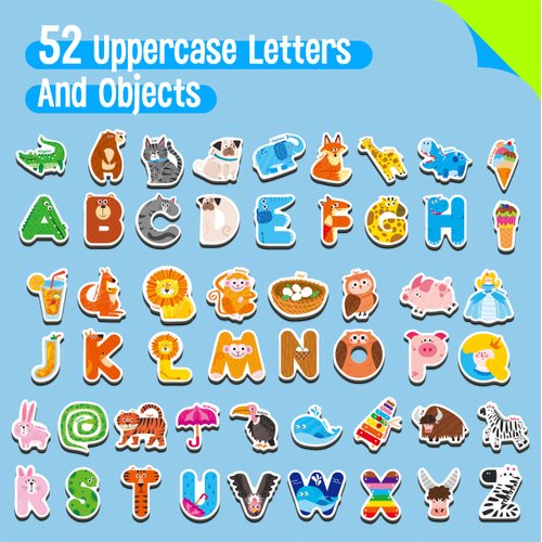 52 Magnetic Letters & Animals, Uppercase Letter Fridge Magnets Refrigerator Decors Alphabet Words Cognition Educational Learning Tool for Kids, Toddlers
