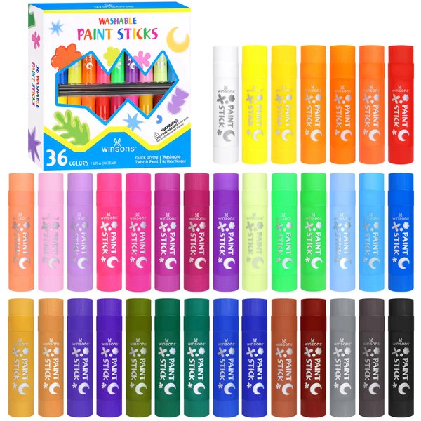Tempera Paint Sticks,36 Vibrant Colors Washable Paint Sticks For Kids, Quick Drying, Non-Toxic, Suitable for Paper, Wood, Canvas, and Fabric, Mess-Free Art Supplies