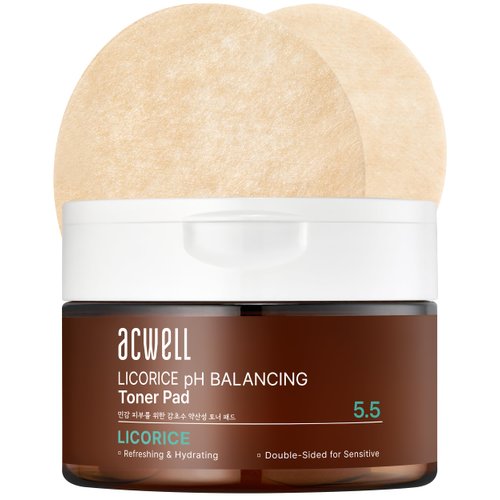 ACWELL Licorice pH Balancing Toner Pad - Vegan Cotton Pad, Double-sided Toner Pads for Blemish and Soothing Care - Korean Daily Skincare - Improves Uneven Skin Tone, 70pads