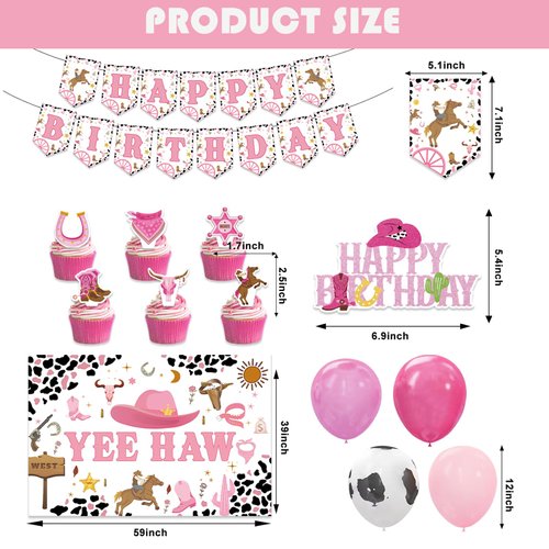 Western Party Decorations Western Cowgirl Birthday Party Decorations Includes Birthday Banner, Cake Topper, Cupcake Toppers,Balloons, Background for Girl Birthday