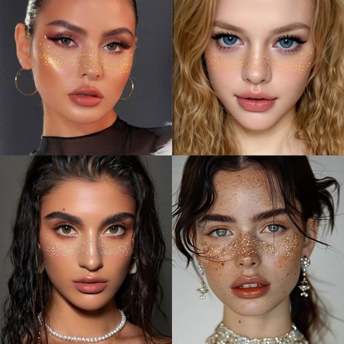 Wugbc Glitter Freckles Face Tattoo Silver Metallic Faux Star Sparkle Freckle Makeup Patches Waterproof Flash Temporary Tattoos Sticker 8 Counts Accessory Shiny for Music Festival Stage Rave Party