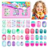 144 Pieces 6 Pack Kids Press on Nails Artificial Fake Nails for Kids Girls Pre Glue Full Cover Short Acrylic False Nail Tips Art Kits Gifts for Kids Girls Nail Art Decoration