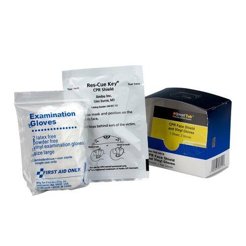 First Aid Only SmartCompliance Refill CPR Face Shield & Nitrile Gloves, 1 Shield & 1 Pair of Gloves per Box