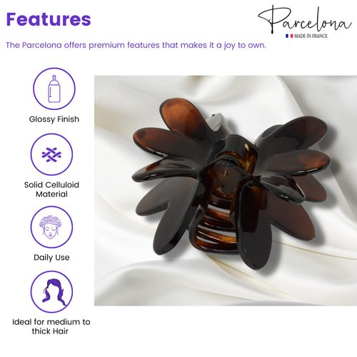 Parcelona French Butterfly 3" Tortoise Shell Celluloid Acetate Girls Hair Claw Clips No Slip Sturdy Claw Clip Jaw Hair Clip Fashion Durable Styling Hair Accessories for Women, Made in France