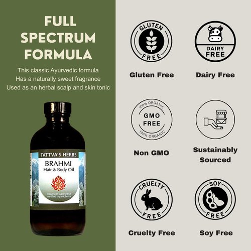 Brahmi Oil for Hair & Body, Natural Ayurvedic Bacopa Brahmi Oil for Hair Growth, Non GMO, Indian Hair Oil, Ayurvedic Hair Oil, Brahmi Scalp Oil, 8 fl oz Glass Bottle, 25 Years Of Premium Service