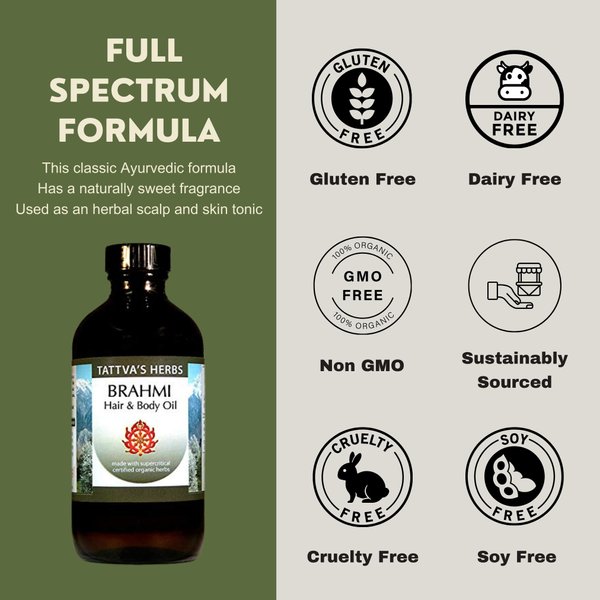 Brahmi Oil for Hair & Body, Natural Ayurvedic Bacopa Brahmi Oil for Hair Growth, Non GMO, Indian Hair Oil, Ayurvedic Hair Oil, Brahmi Scalp Oil, 8 fl oz Glass Bottle, 25 Years Of Premium Service