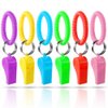 PRLOSO 24 Pieces Whistle Bracelets with Keychain for Kids Party Favors Noisemaker Plastic Sports Party Whistle Toys Bulk