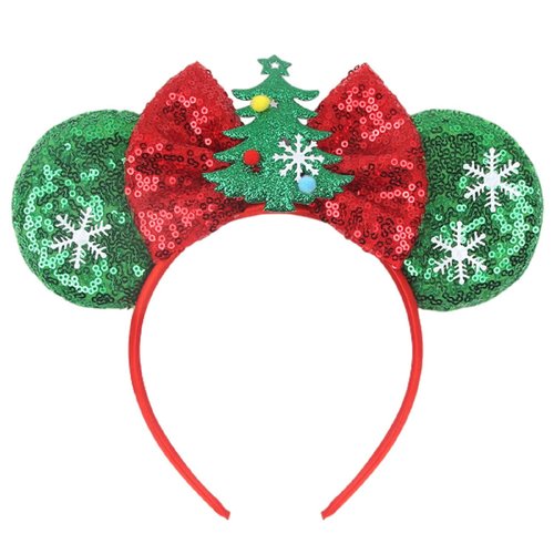 LSHDXD Christmas Mouse Ears Bow Headband Hair Hoop, Glitter Snowflake Christmas Tree Hair bands for Christmas Party Supplies