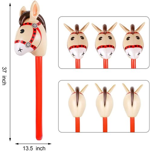 8PCS Inflatable Stick Horse - Pony/Christmas/Western Cowboy/Horse Baby Shower Birthday Party Decorations Supplies Favors Inflatable Horse Head Costume Stick (37 Inches)