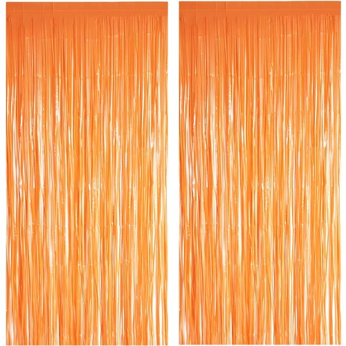 Orange Tinsel Curtain Party Backdrop - GREATRIL Foil Fringe Curtain Party Streamers for Fall/Thanksgiving Day/Birthdays/Doorway/Easter/Coco Theme/Day of The Dead Party Decorations 2 Packs
