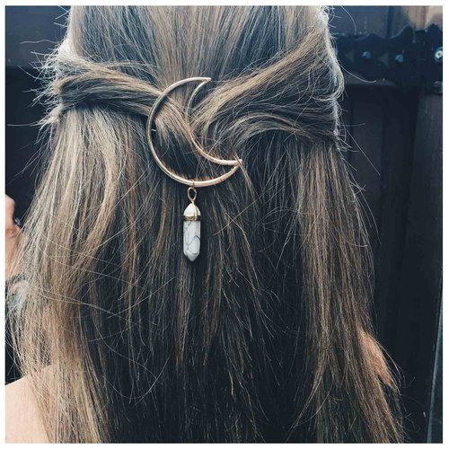 Andelaisi Boho Moon Hair Clip Barrette Moonstone Pendant Hair Barrette Minimal Hair Accessories f...