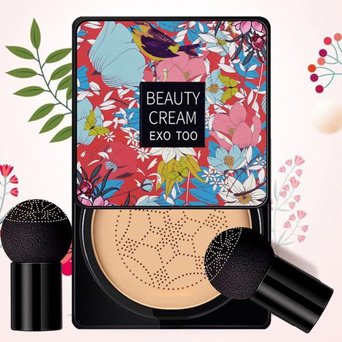 Mushroom Head Air Cushion CC Cream, Beauty Cream EXO TOO, Moisturizing, Long Lasting Matte Base Beauty Cream Makeup with Two Mushroom Head Sponges