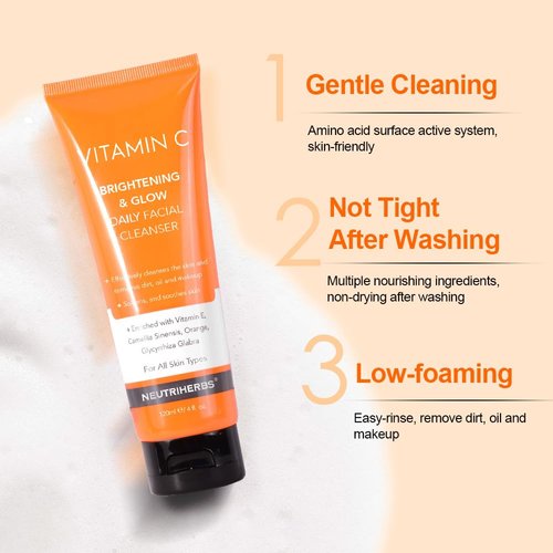 Neutriherbs Vitamin C Face Wash,Daily Facial Cleanser with Aloe & Hyaluronic Acid| Clean,Refresh,Brighten and Balance Complexion| For All Skin Type, 120ml 4 fl. oz