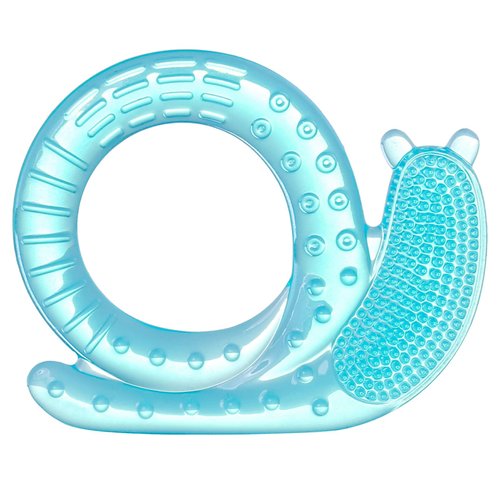 ZUCOOP Baby Teething Ring Silicone Teether Toys with Soft Bristles, Freezer Teething Toys for Babies 0-6 Months BPA Free, Snail Animals Teether Blue