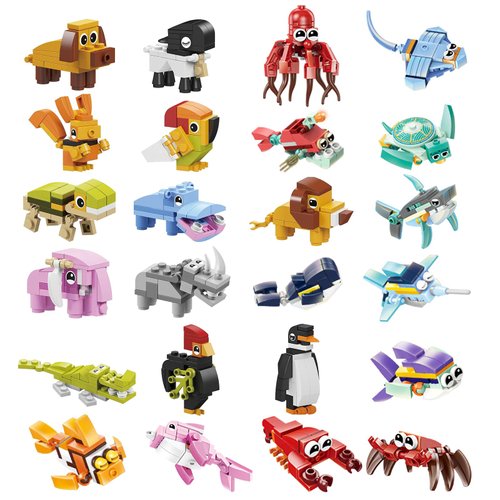 IAMGlobal 24 Mini Animal Building Blocks Toy Set, Ocean Animals Figures Stem Toys, Party Supplies Gifts Party Favor for Kids, Goodie Bags, Birthday, Carnival Prizes