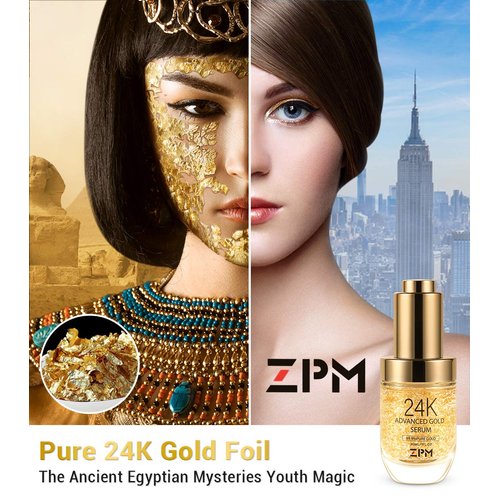 24K Gold Anti Aging Face Serum Moisturizer Enriched with Vitamin C Serum, Hyaluronic Acid, Vitamin E Cream for Day and Night Wrinkle Reduction, Re-Activate Skin Youth (1FL.OZ)