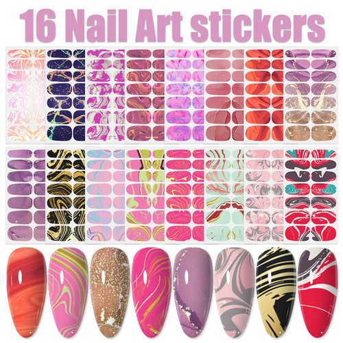 WOKOTO 16 Sheets Gradient Nail Polish Stickers for Women Nail art Gel Stickers Strips for Nails Colorful Nail Polish Strips Full Nail Wrap Gel Strips Nail Wraps Nail Art Stickers Decals for Gel Nails