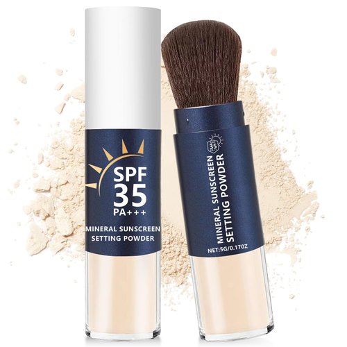 Mineral Sunscreen Setting Powder, SPF 35, Translucent, Mineral Brush Powder, Oil Control Natural Matte Finish, Lasting Lightweight Breathable, All Skin (#02 Fair, Small)
