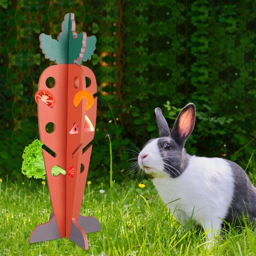 PEUTIER Rabbit Dispenser Toy for Boredom Breakers, Wooden Bunny Carrot Toy for Vegetable Fruit Interactive Guinea Pig Foraging Toy Hamster Food Feeder Rack Holder Decor for Small Pet
