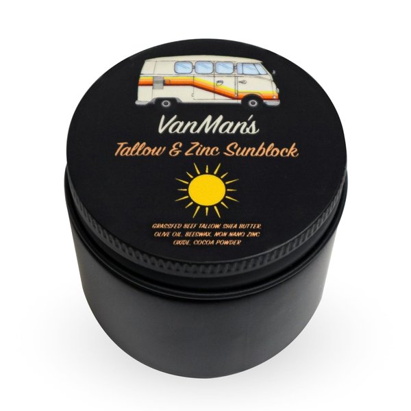 Vanman's - Zinc and Tallow Sunscreen - Water Resistant 20 SPF Beef Tallow Sunscreen with Olive Oil, Beeswax - Mineral Sunscreen with Non-Nano Minerals - 2.5 ounce