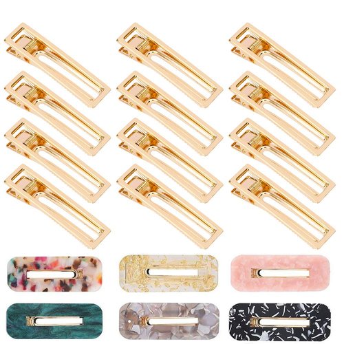 Gukasxi 30pcs Alligator Hair Clips Barrettes Metal Hollow Hair Clip for Silicone Mold Making Pearl Acrylic Resin Hair Pin Hairbow Hairpins Accessories DIY Crafts (Gold Rectangle Hair Clips)