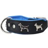 Real Leather Soft Leather Padded Dog Collar Bull Terrier 1.75" Wide. (13"-15.25" Neck, Black/Blue)