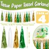 4P Sage-Green Beige-Mint Gold Foil Fringe Metallic Tassel Garland Banner, Tassels Banner Streamers for Parade Floats, Bachelorette, Wedding, Birthday, Christmas, Bridal/Baby Shower Party Decorations