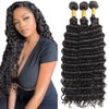 Deep Wave Bundles Human Hair Deep Human Hair Bundles Unprocessed Brazilian Virgin Hair Extensions for Black Women Natural Black Color 16 18 20 inch