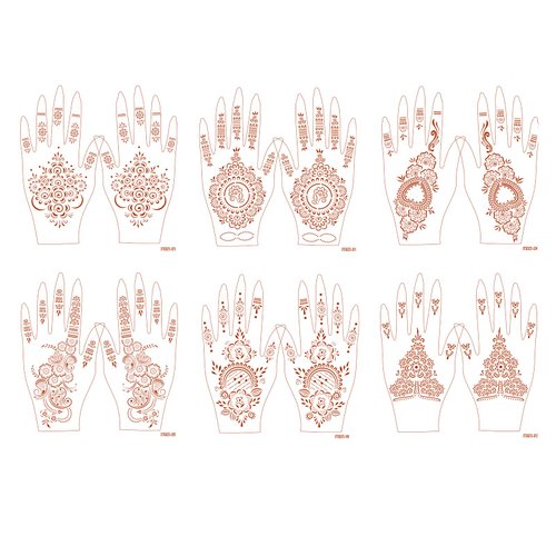 6 Sheets Henna Tattoo Stickers Brown Waterproof temporary hand tattoo stickers Red Ink Henna Tattoo For Women Wedding Party Festivals, & Parties Decoration（19-24）